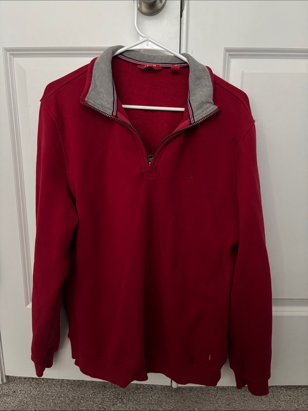 Izod Men's Red Half-Zip Sweater with Gray Contrast Collar